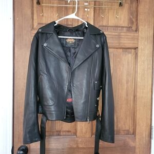 Harley Davidson 120th Anniversary Womens Black Leather D Pocket Jacket